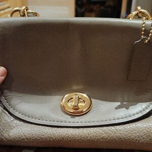 Elegant Gray Leather Shoulder Bag Coach